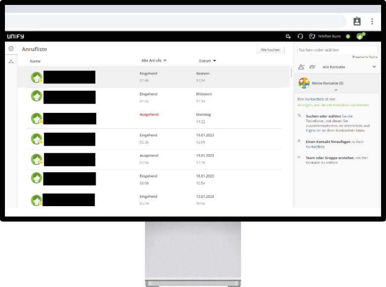 User interface of the Openscape UC program 