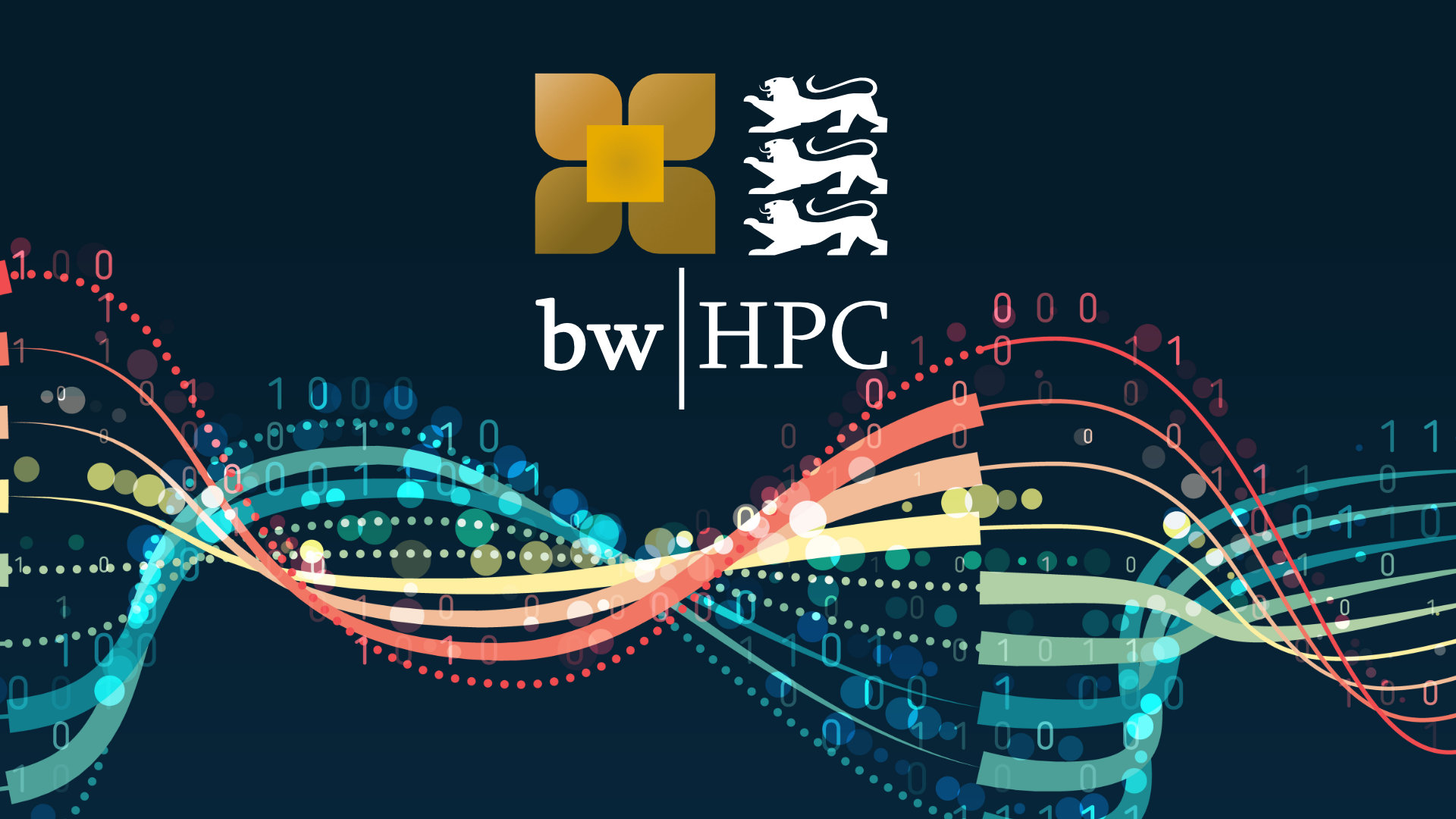 Futuristic reprenstation of a binary chain with the bwHPC Logo